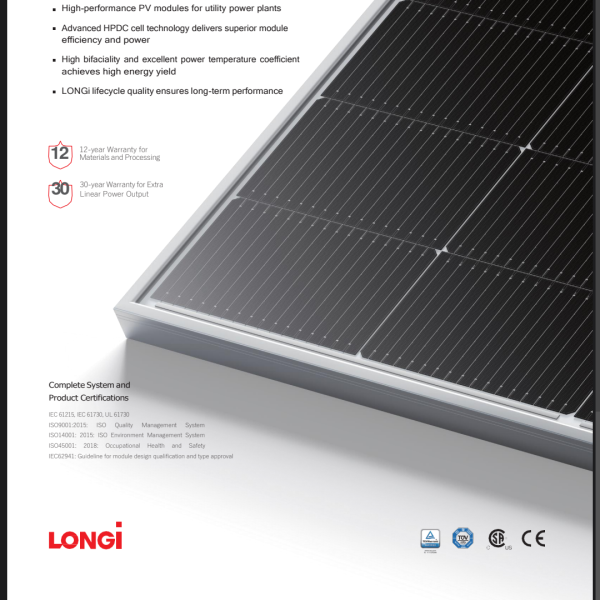 LONGI Solar Hi-MO 7 LR8-66HGD-615M Bifacial Double Glass High-Efficiency Solar panel 615W